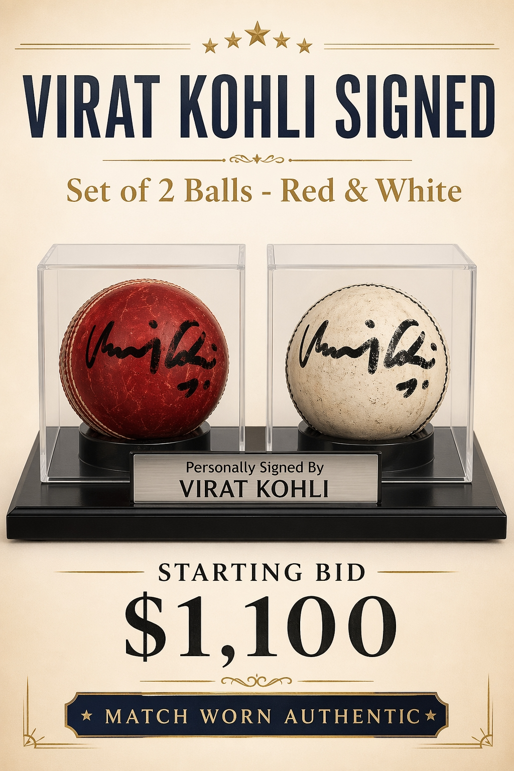 Set of 2 Virat Kohli Signed Balls (Red & White)